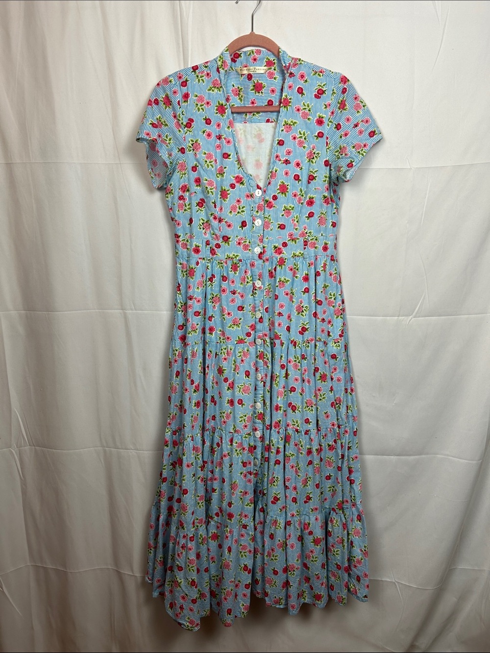Wayward Fancies Sky Blue Floral Button-Down Maxi Dress fits 10/12